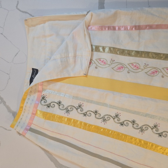 Mercer & Madison Linen Embroidered Ribbon Boho Cottage Skirt White Size 4 - Picture 5 of 8